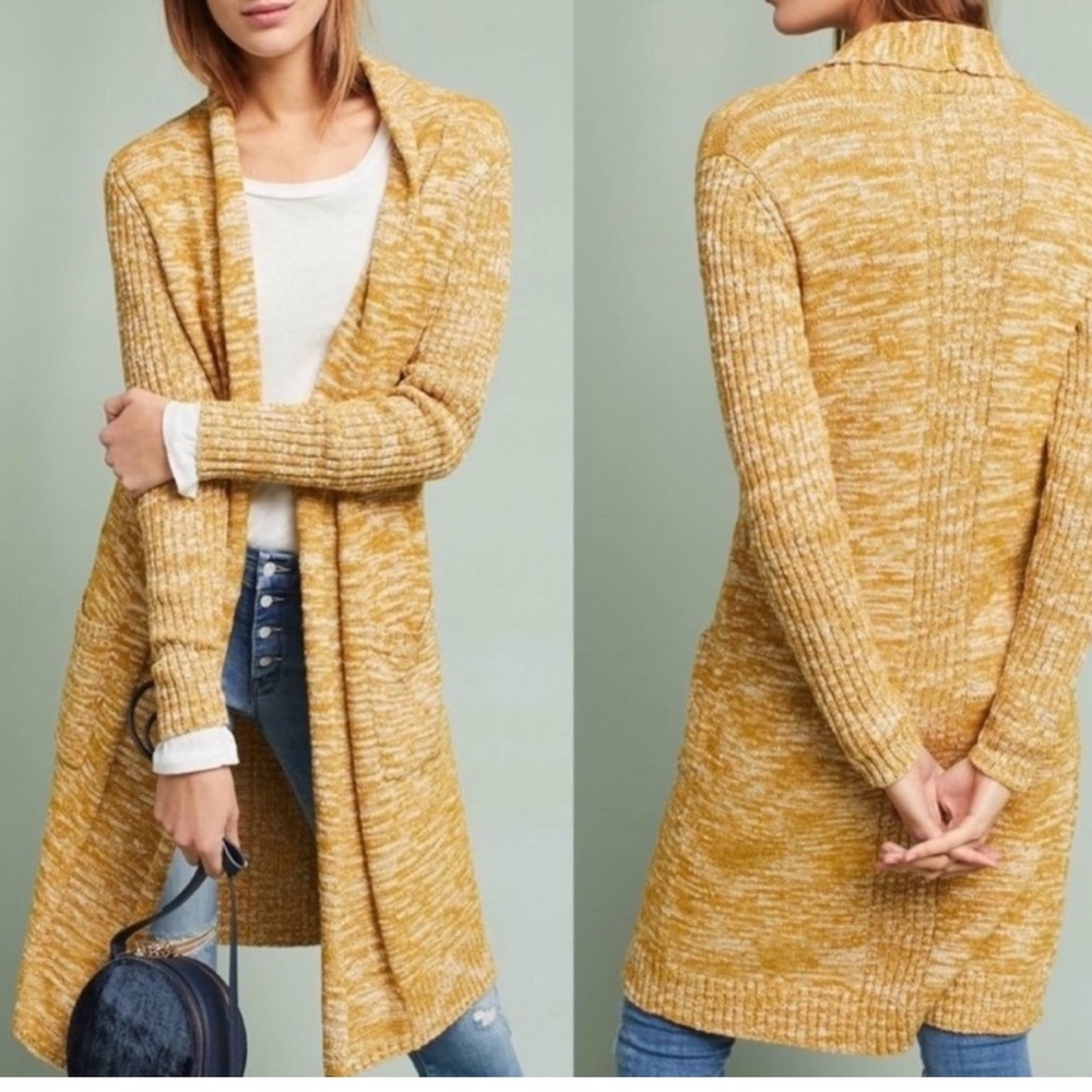 Anthropologie Marled Yellow Open-Front Cardigan